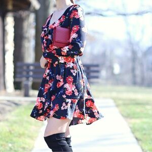 Express Faux Wrap Floral Ruffle Dress